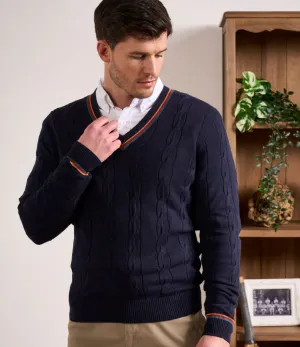 Alan Paine Cotton Cashmere V Neck Navy Varsity