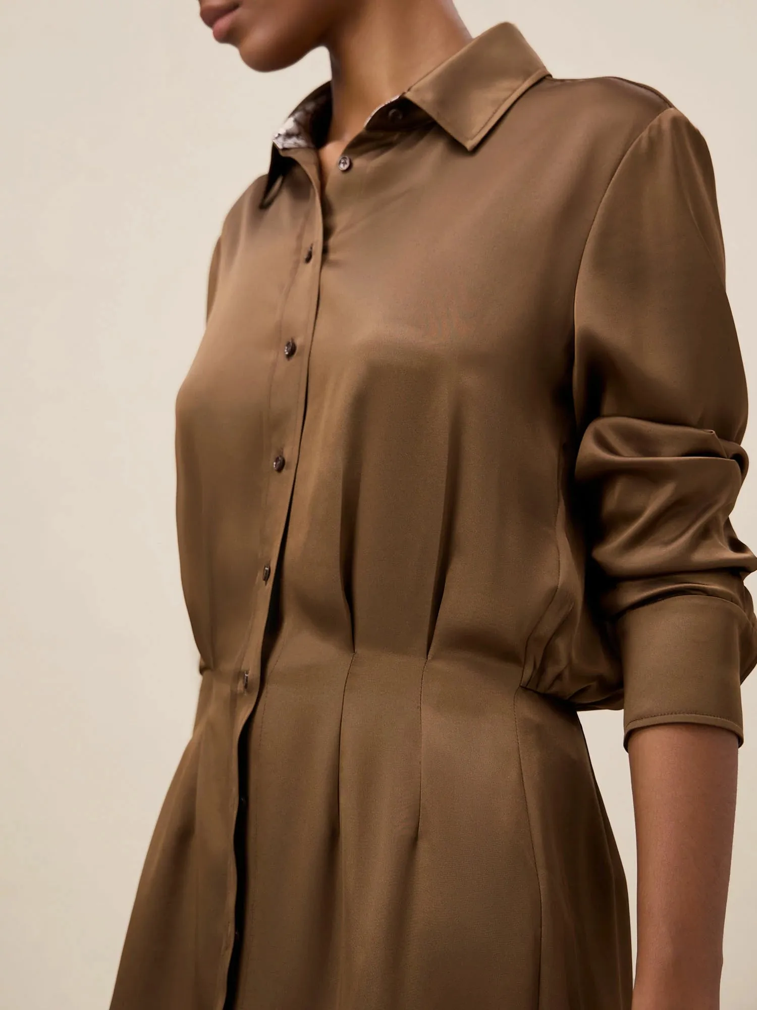 Amoretu Acetate Lapel Long Sleeve Satin Shirt