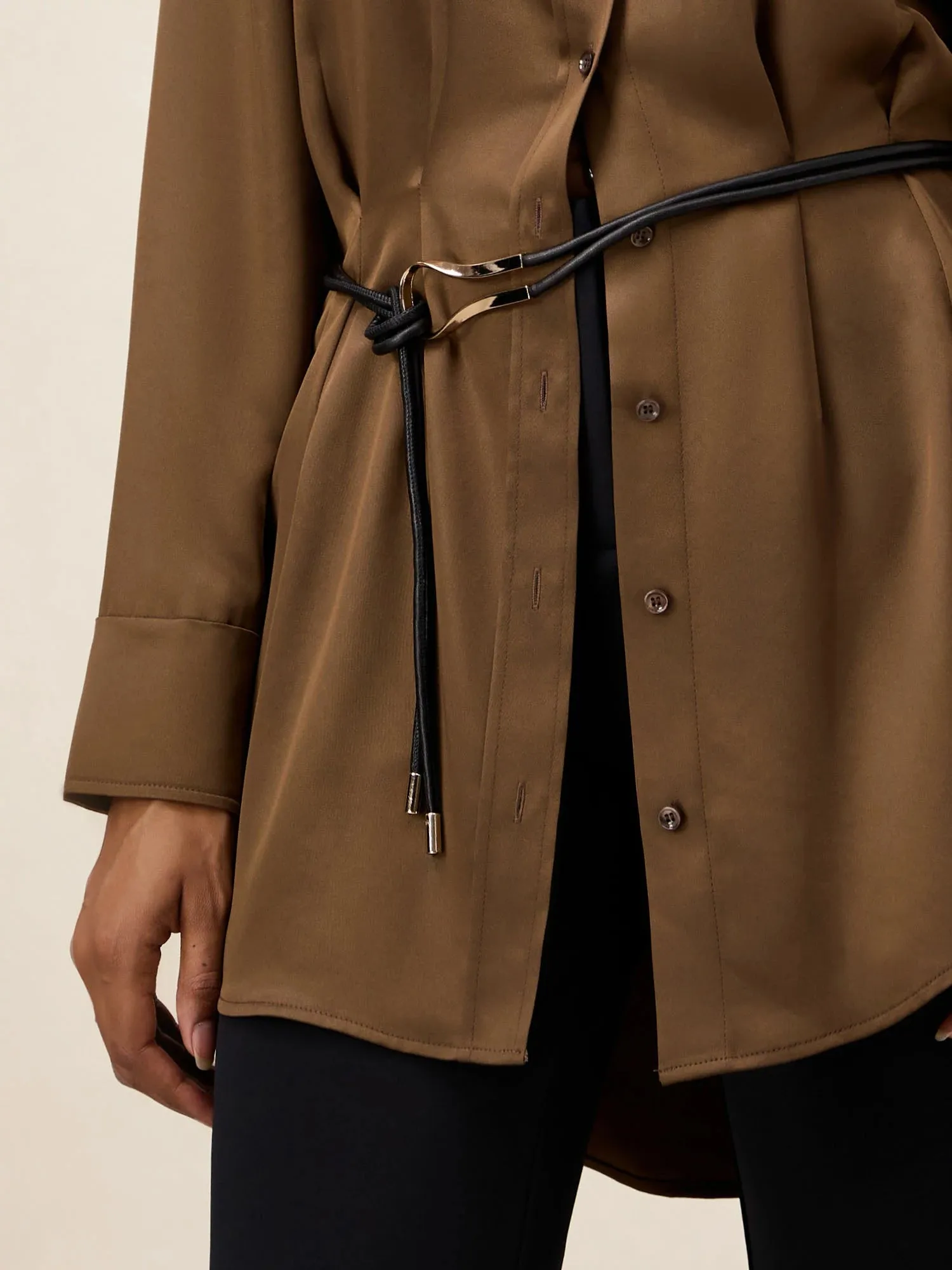 Amoretu Acetate Lapel Long Sleeve Satin Shirt