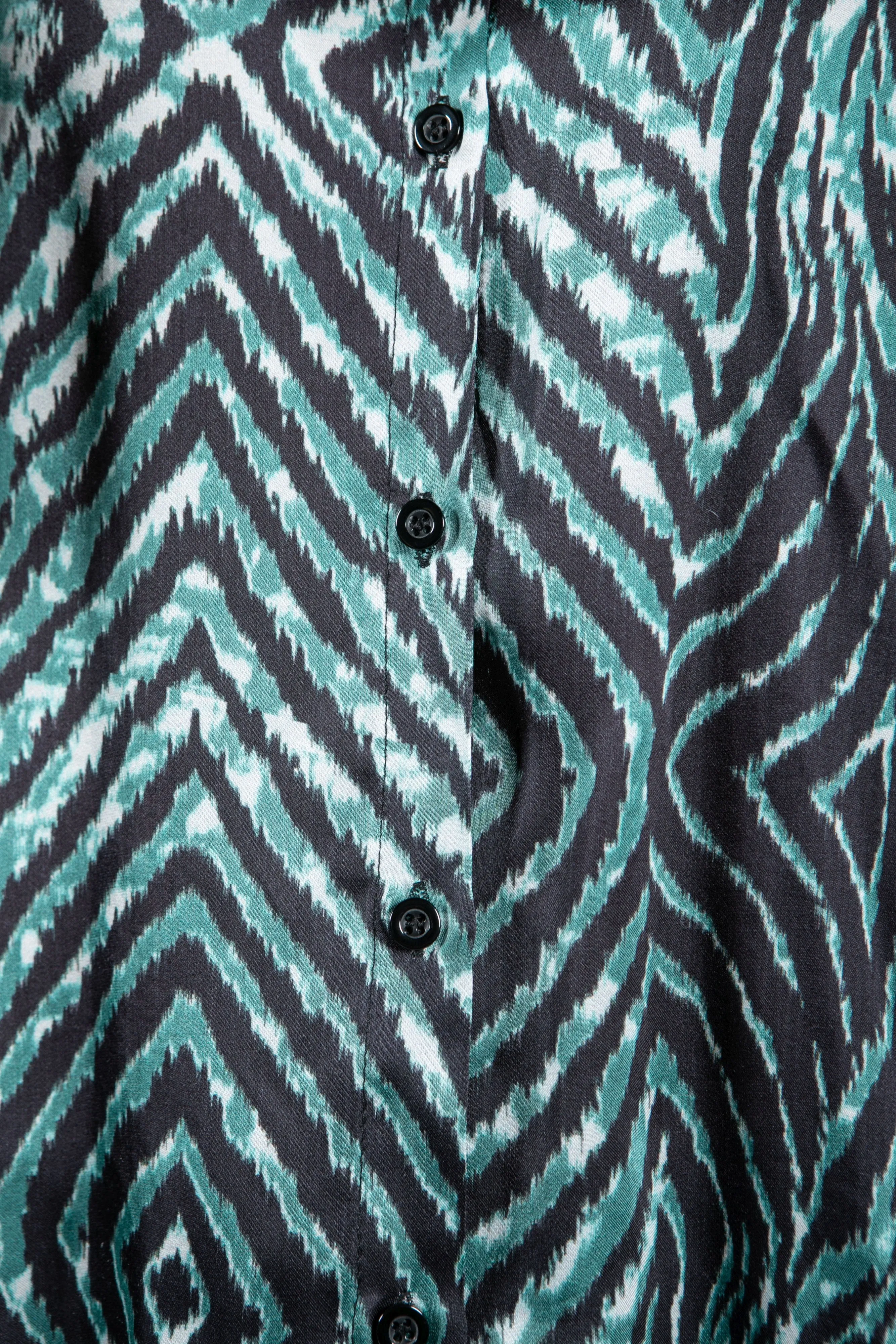 Animal Print Silk Blend Blouse in Jade Green