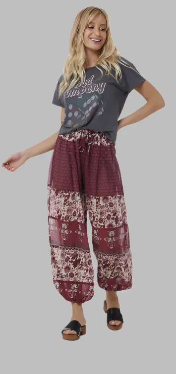 Anna Printed Harem Pants Burgundy
