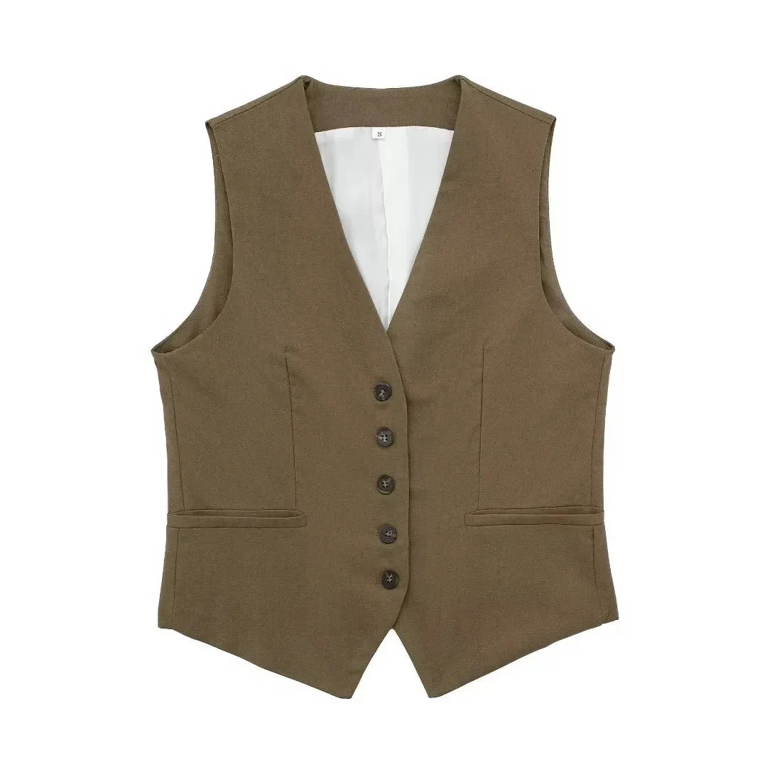 Back To School Joskaa Women Fashion Front Button Linen Waistcoat Vintage V Neck Sleeveless Female Outerwear Chic Vest Tops
