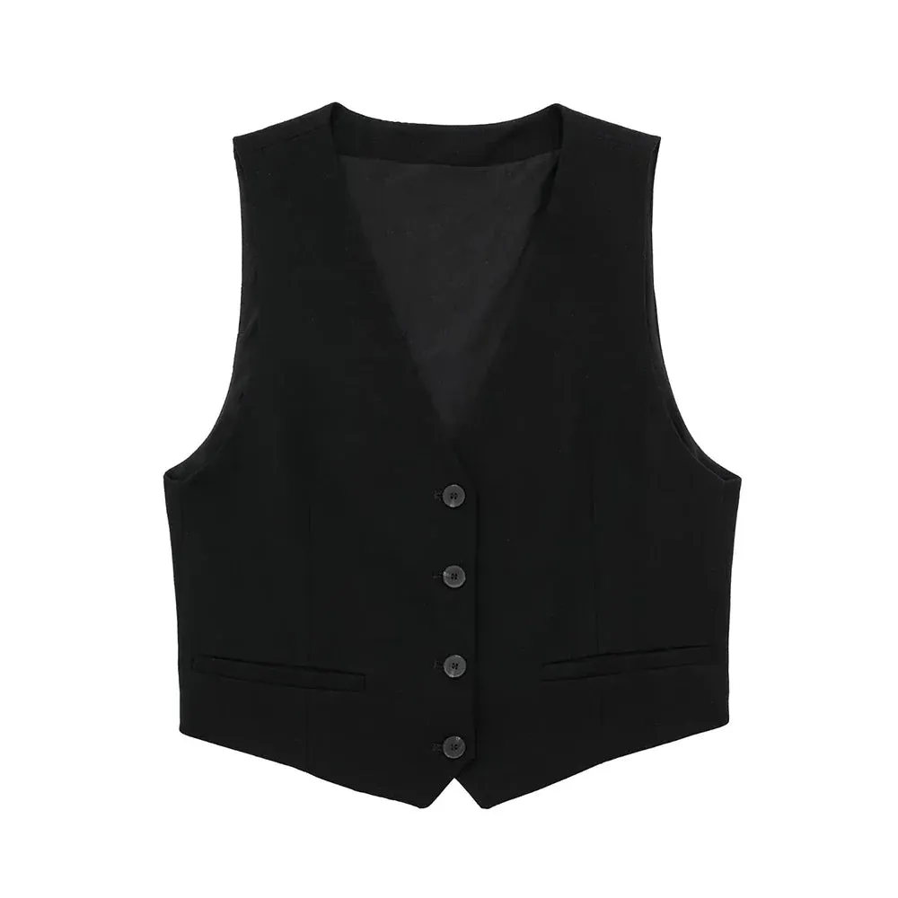 Back To School Joskaa Women Fashion Front Button Linen Waistcoat Vintage V Neck Sleeveless Female Outerwear Chic Vest Tops