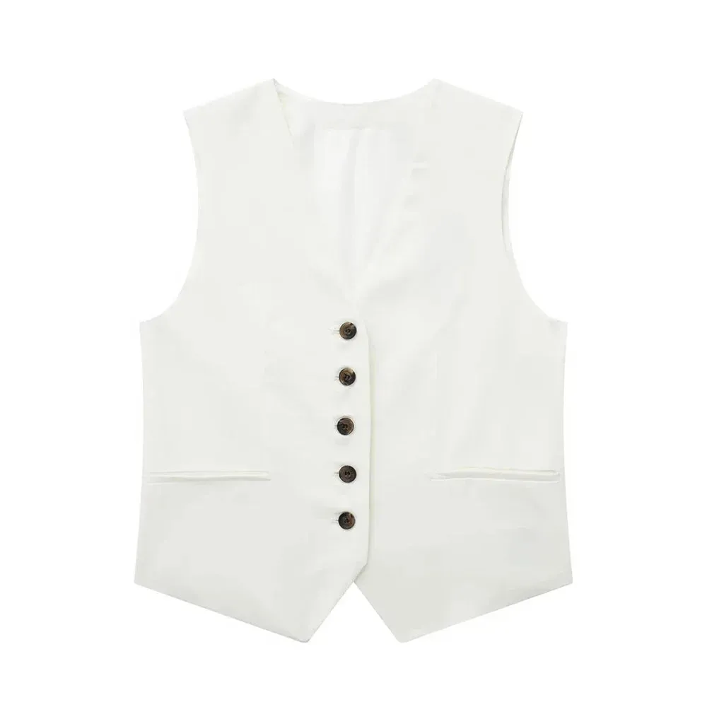 Back To School Joskaa Women Fashion Front Button Linen Waistcoat Vintage V Neck Sleeveless Female Outerwear Chic Vest Tops