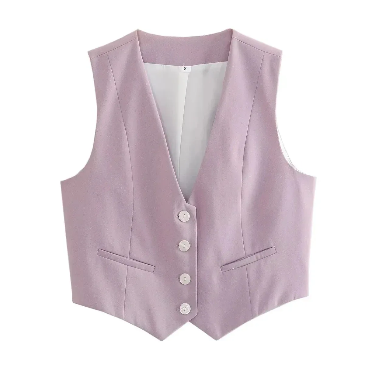Back To School Joskaa Women Fashion Front Buttons Cropped Waistcoat Vintage V Neck Sleeveless Female Outerwear Chic Tops