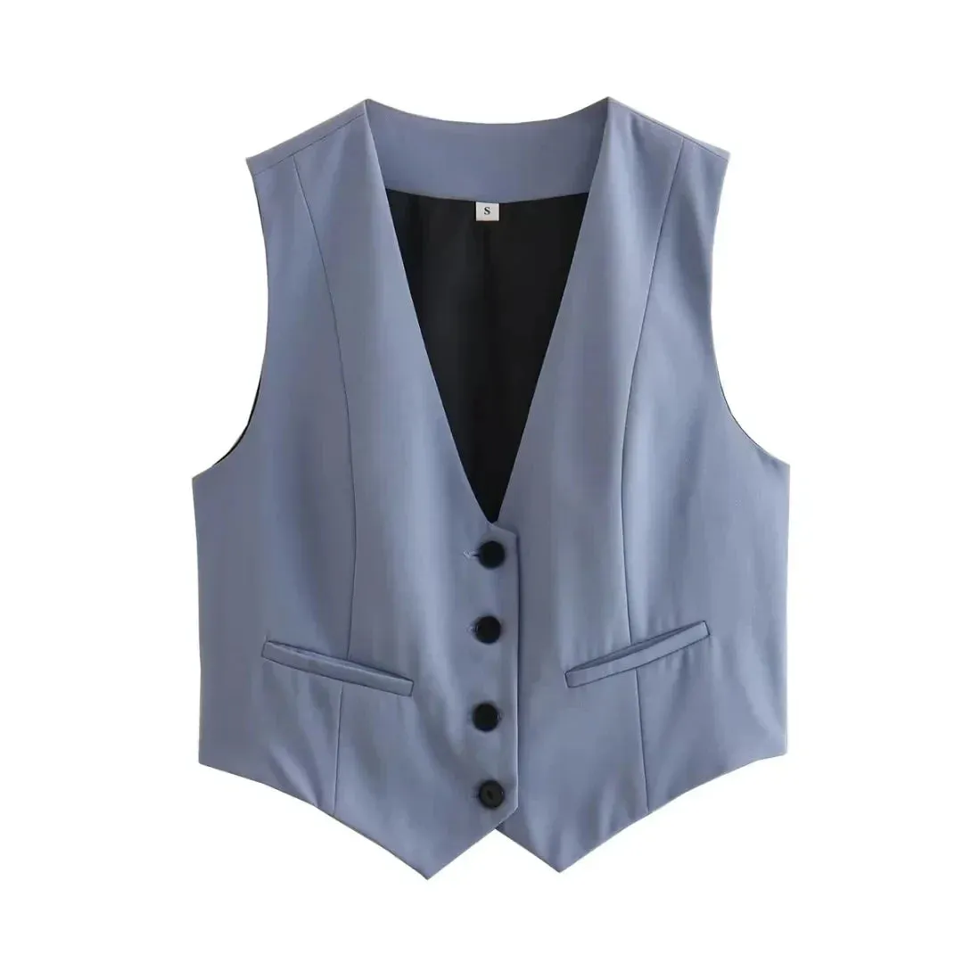 Back To School Joskaa Women Fashion Front Buttons Cropped Waistcoat Vintage V Neck Sleeveless Female Outerwear Chic Tops