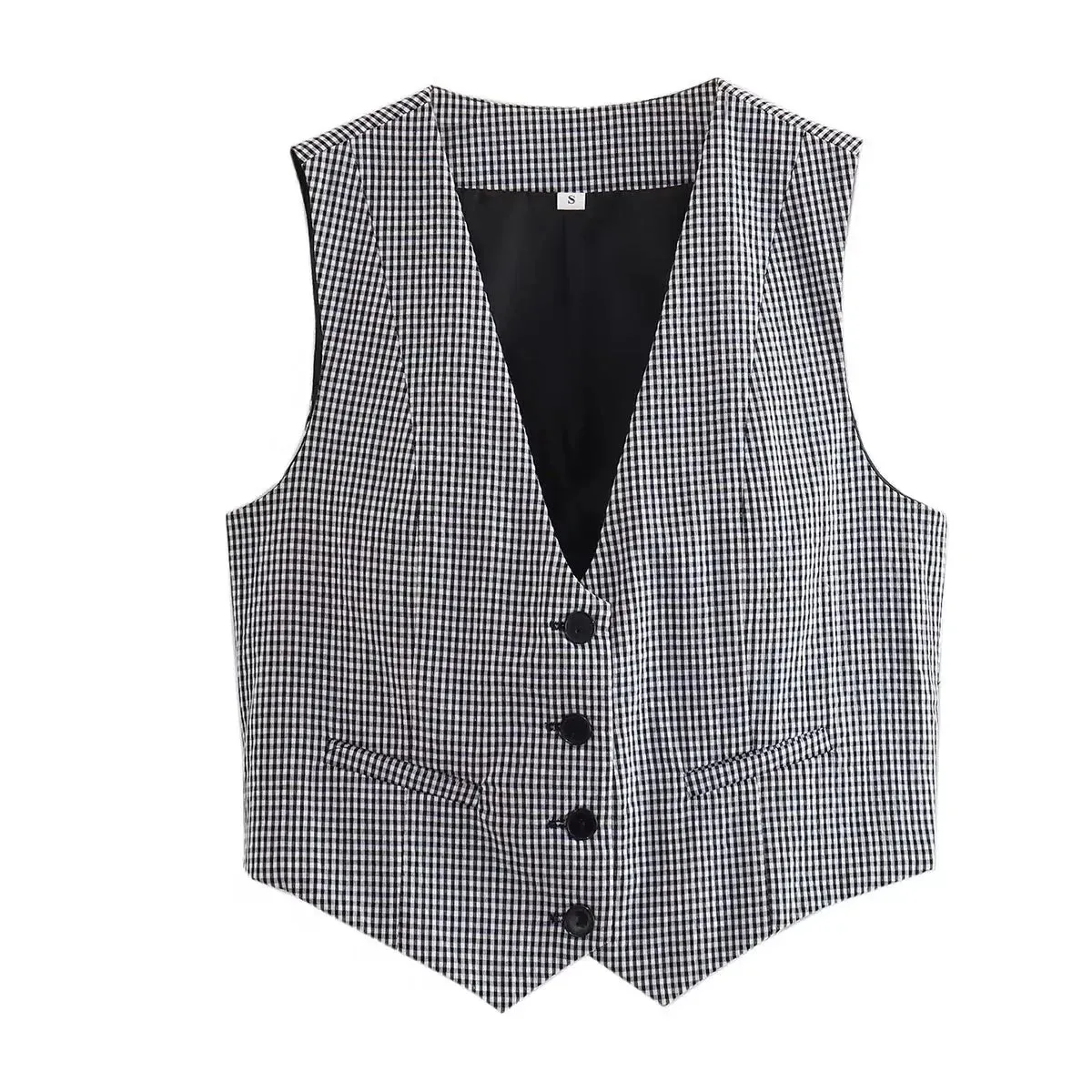Back To School Joskaa Women Fashion Front Buttons Cropped Waistcoat Vintage V Neck Sleeveless Female Outerwear Chic Tops