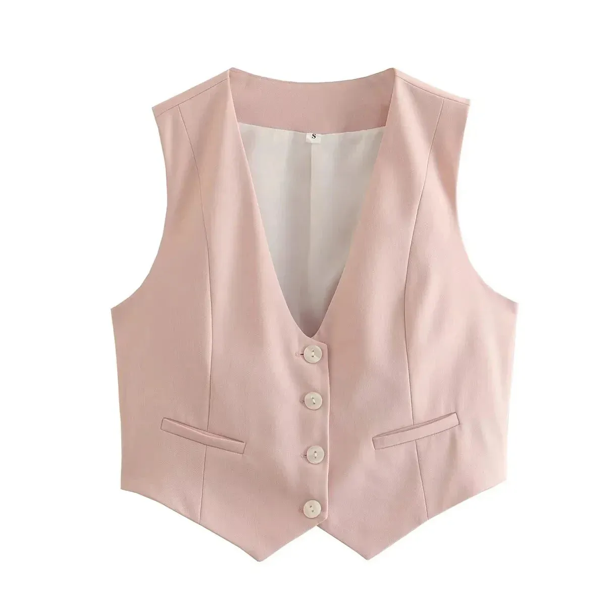 Back To School Joskaa Women Fashion Front Buttons Cropped Waistcoat Vintage V Neck Sleeveless Female Outerwear Chic Tops