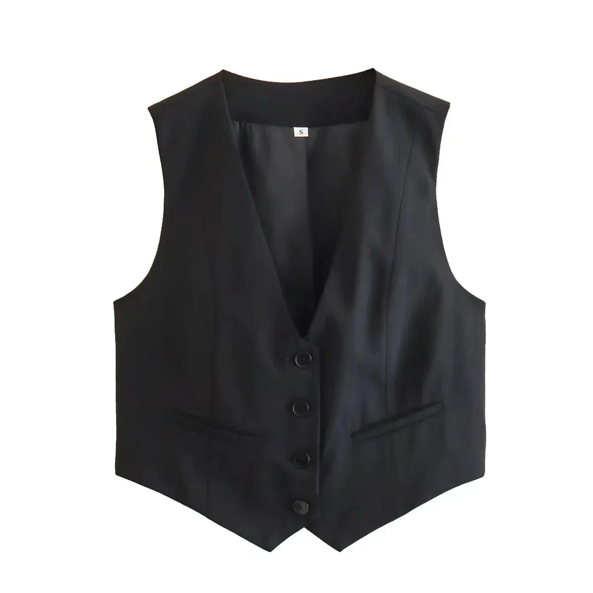 Back To School Joskaa Women Fashion Front Buttons Cropped Waistcoat Vintage V Neck Sleeveless Female Outerwear Chic Tops
