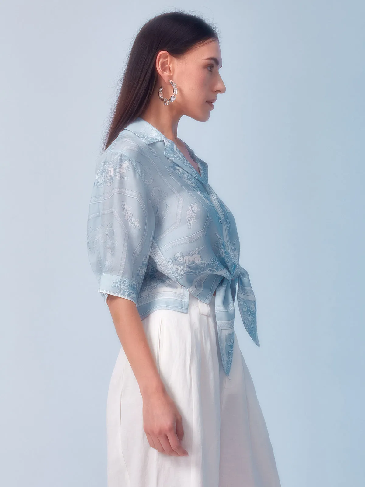 Baroque Royal Print Tied Silk Blouse
