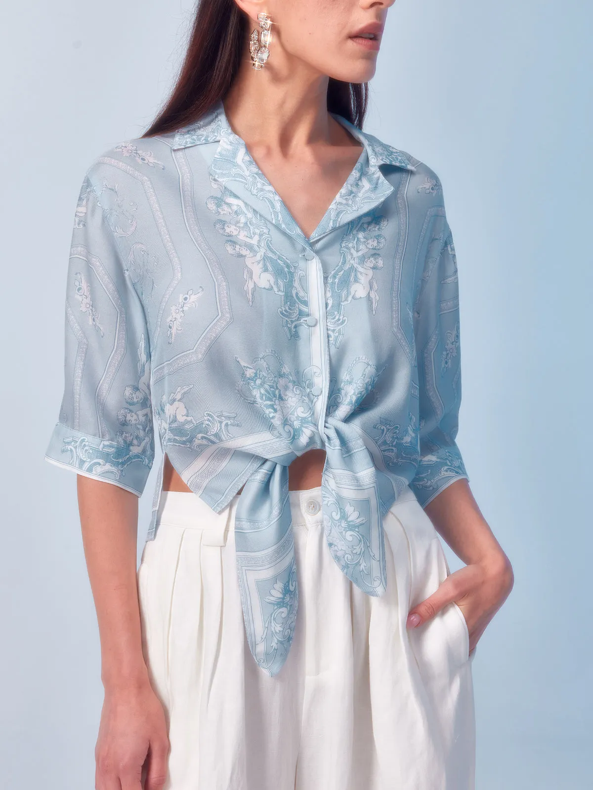 Baroque Royal Print Tied Silk Blouse