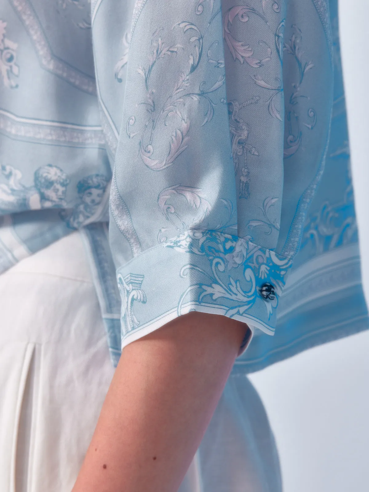 Baroque Royal Print Tied Silk Blouse