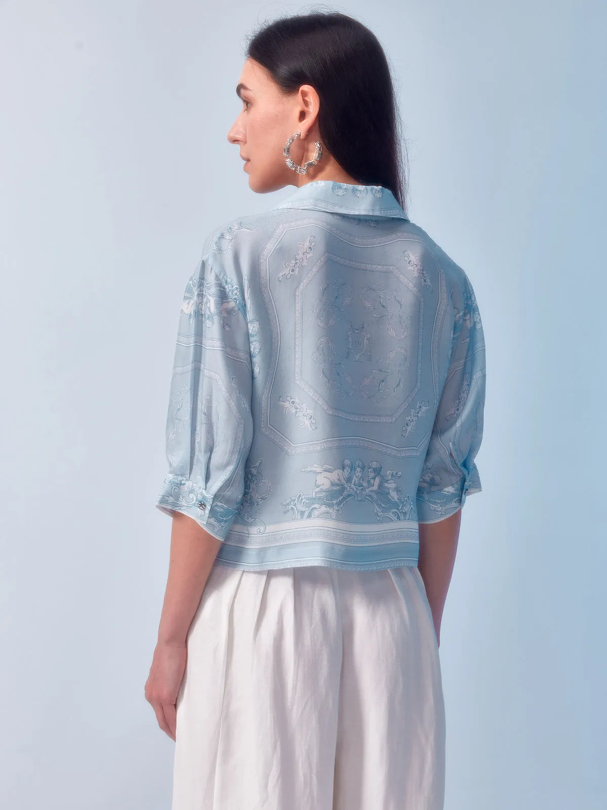 Baroque Royal Print Tied Silk Blouse