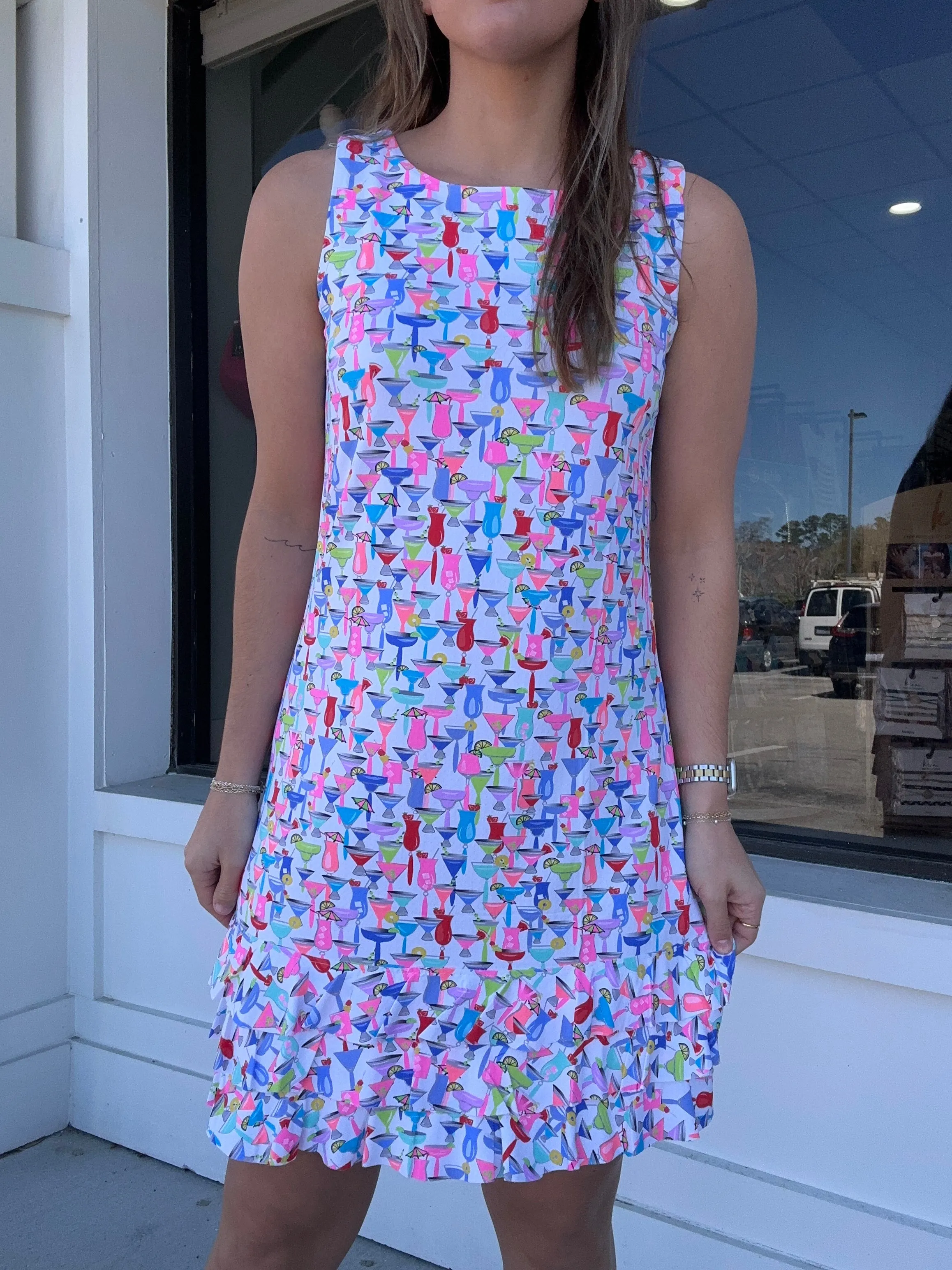 Beachtime Drinks On Me Ruffle Trim Dress