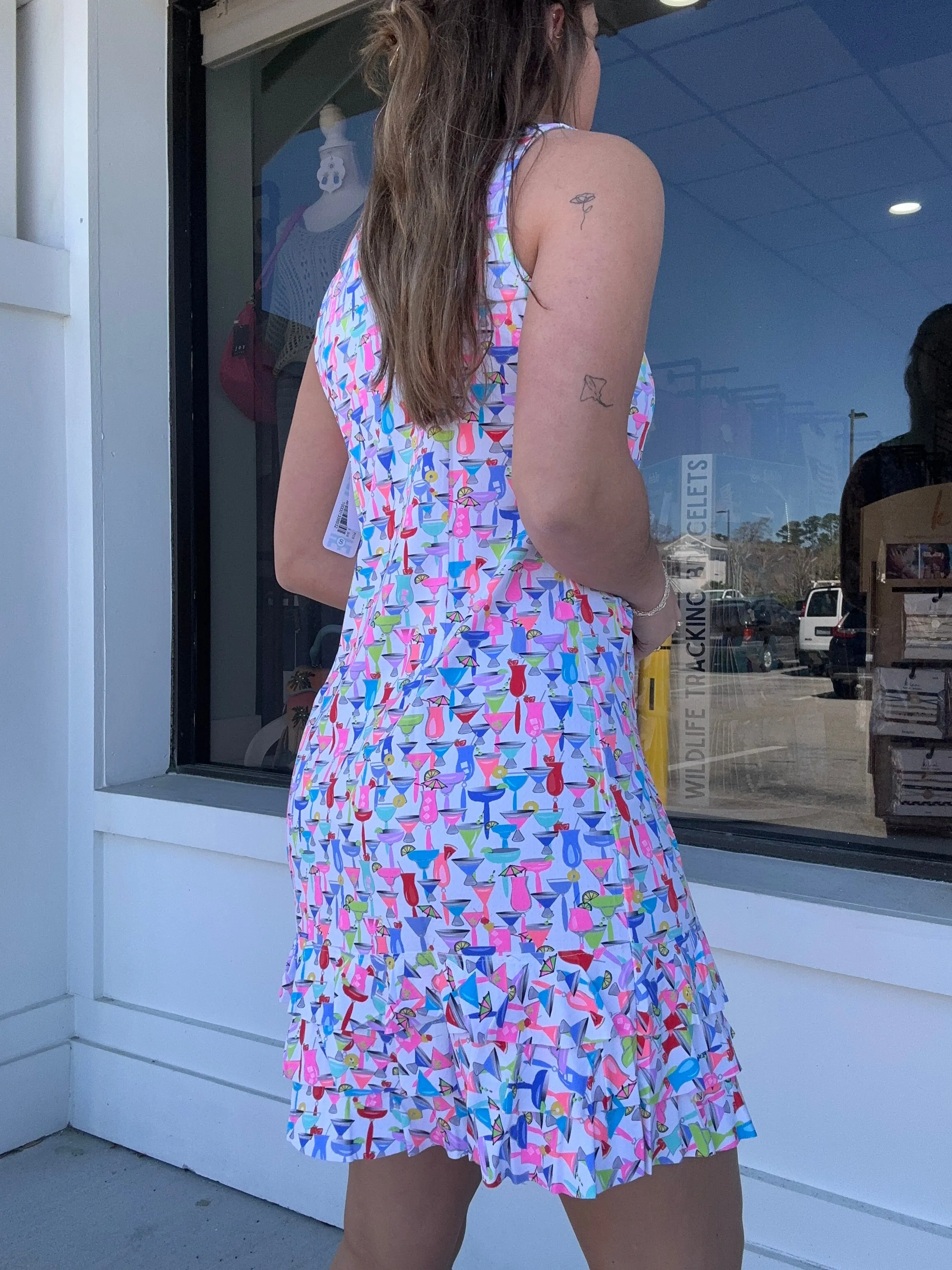 Beachtime Drinks On Me Ruffle Trim Dress