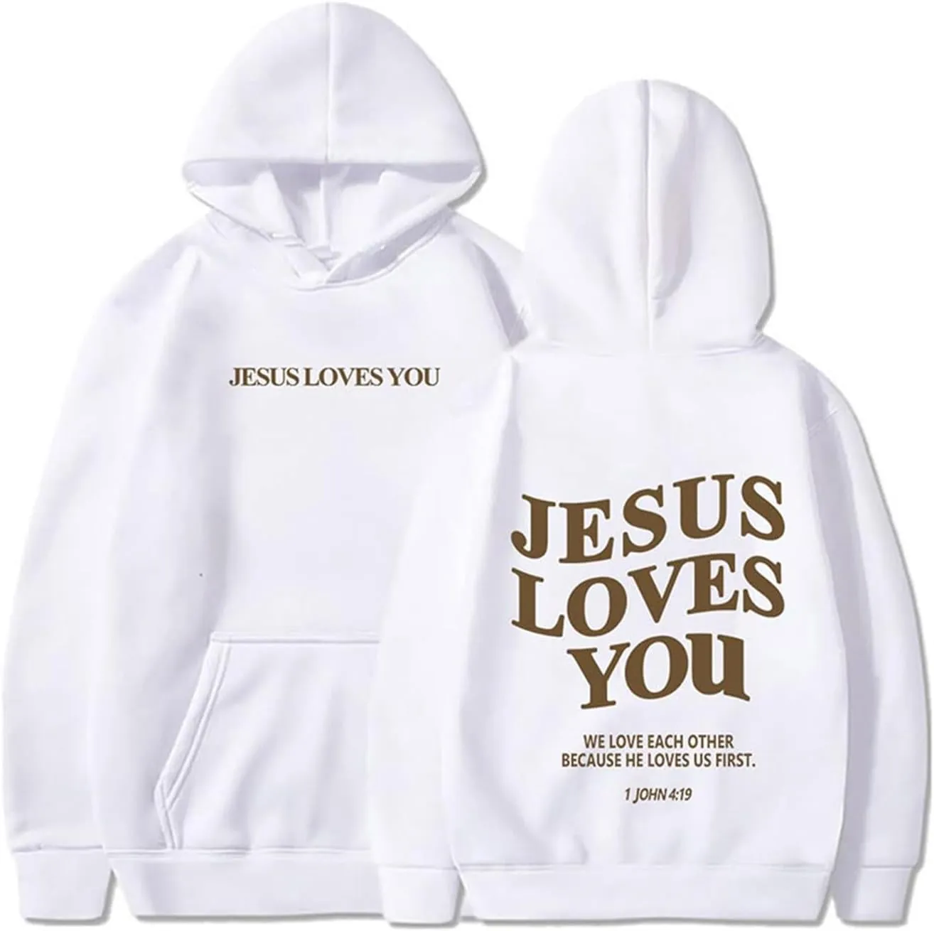 Bible Verse Oversized Hoodies for Women Jesus Loves You Back Letter Print Drop Shoulder Pullover Tops with Pocket Fall Trendy
