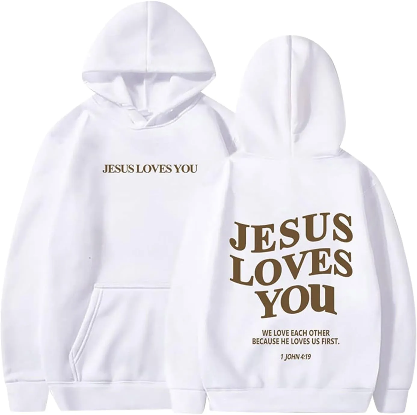 Bible Verse Oversized Hoodies for Women Jesus Loves You Back Letter Print Drop Shoulder Pullover Tops with Pocket Fall Trendy