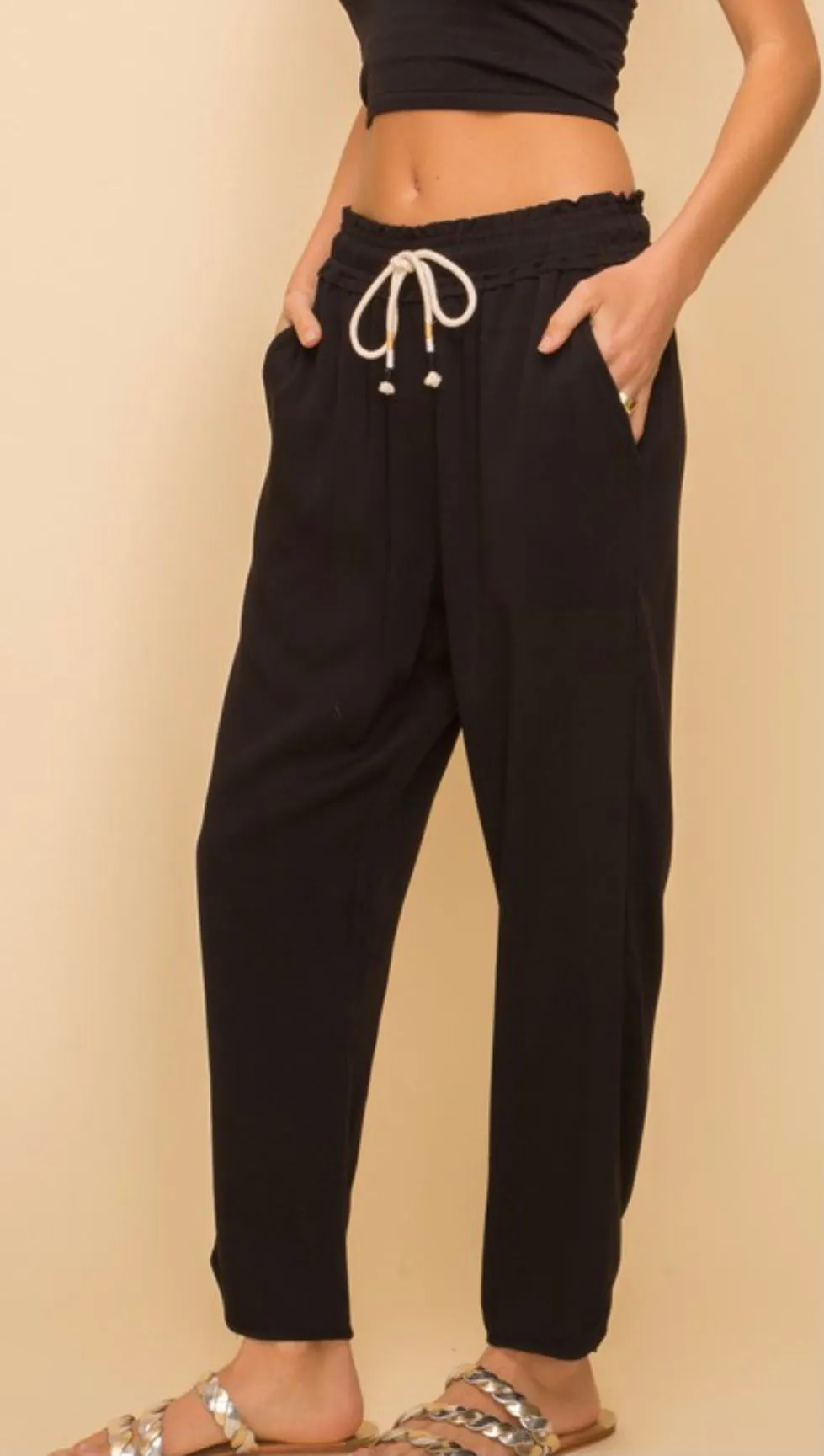 Black Drawstring Trouser Pants