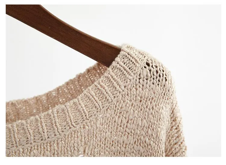 Black White Beige Knit Ripped Holes Crop Sweaters