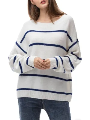 Blue and White Stripe Oversized Loose Knit Sweater