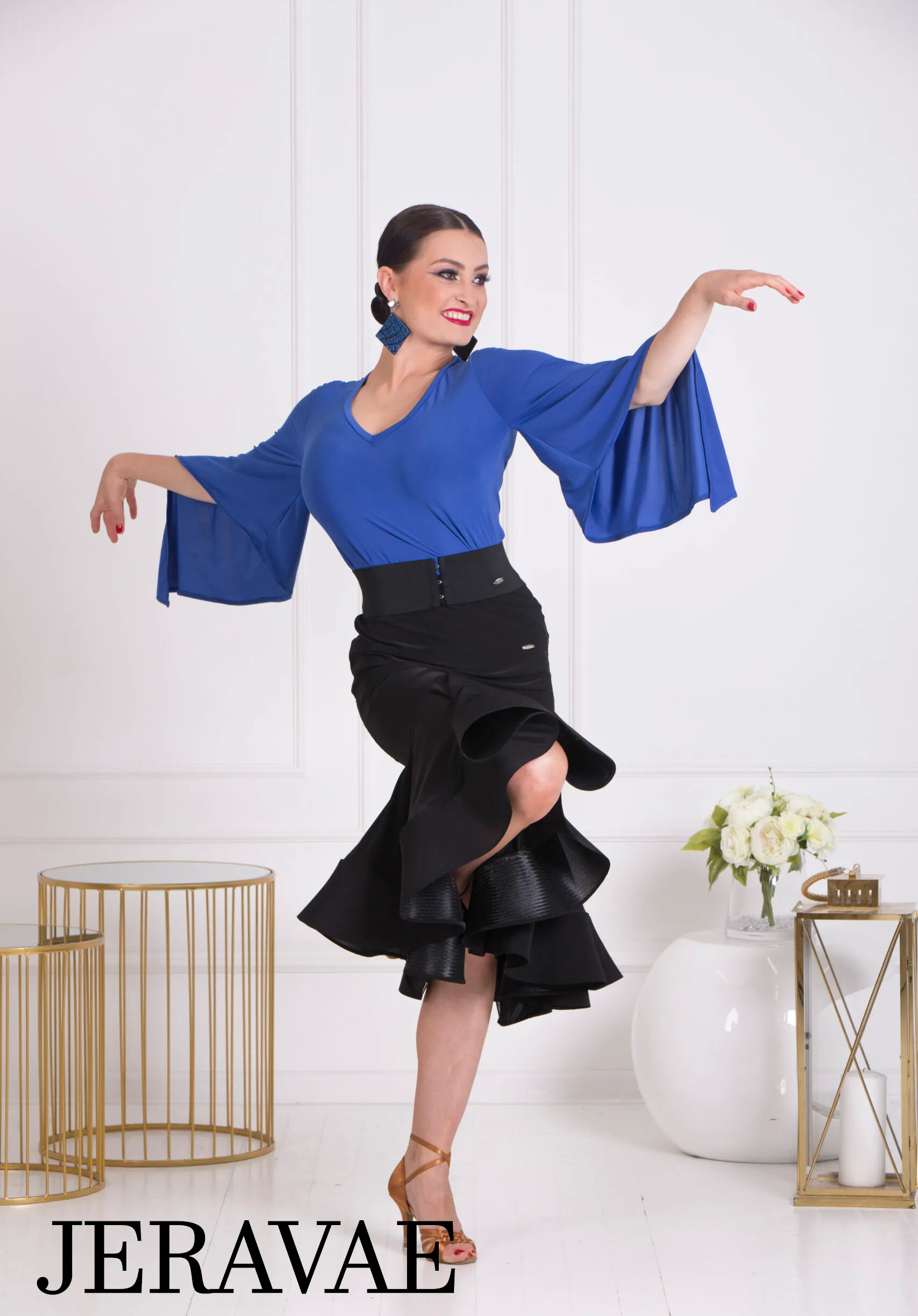 Body Positive Senga Dancewear CAMELLIA Black Latin Practice Skirt with Wide Crinoline Ruffle US Sizes 8-18 PRA 1071 in Stock