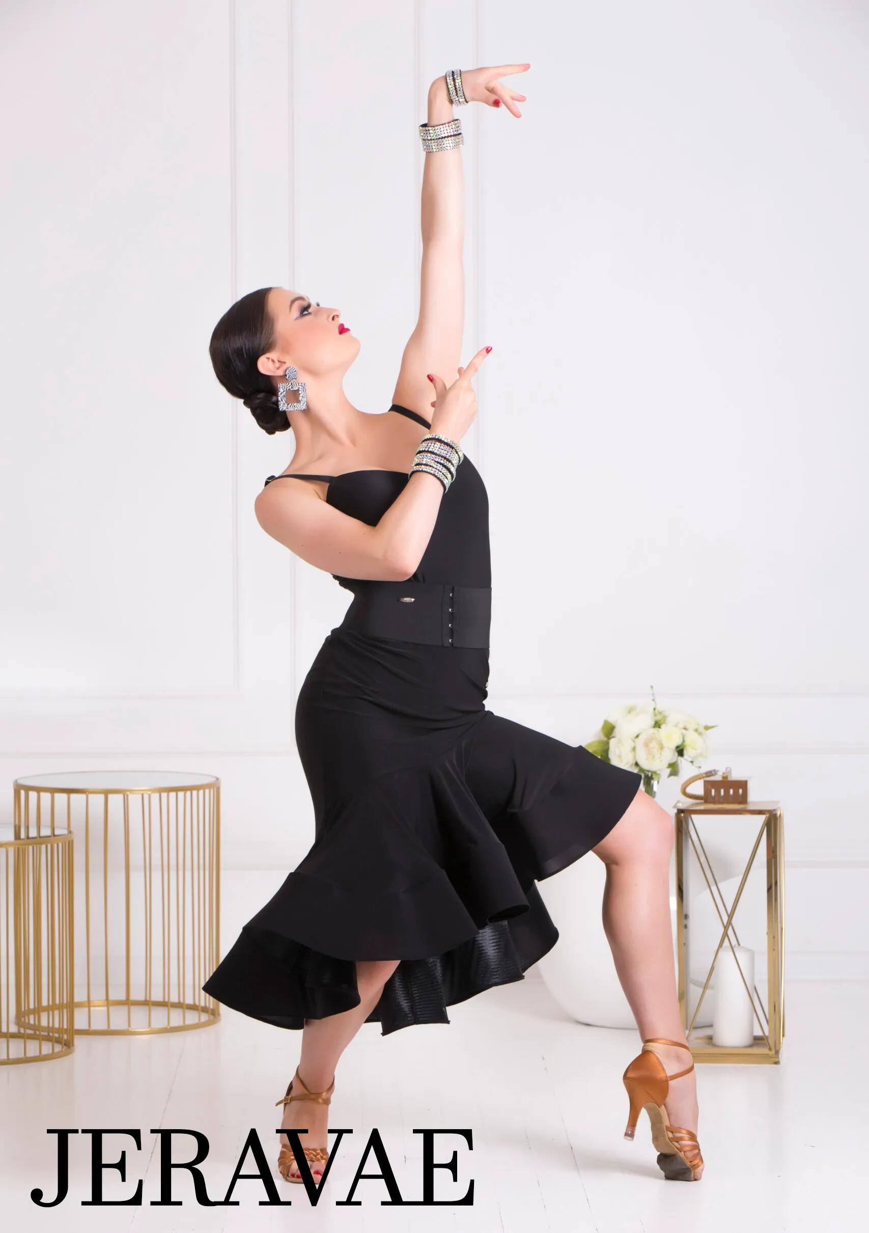 Body Positive Senga Dancewear CAMELLIA Black Latin Practice Skirt with Wide Crinoline Ruffle US Sizes 8-18 PRA 1071 in Stock