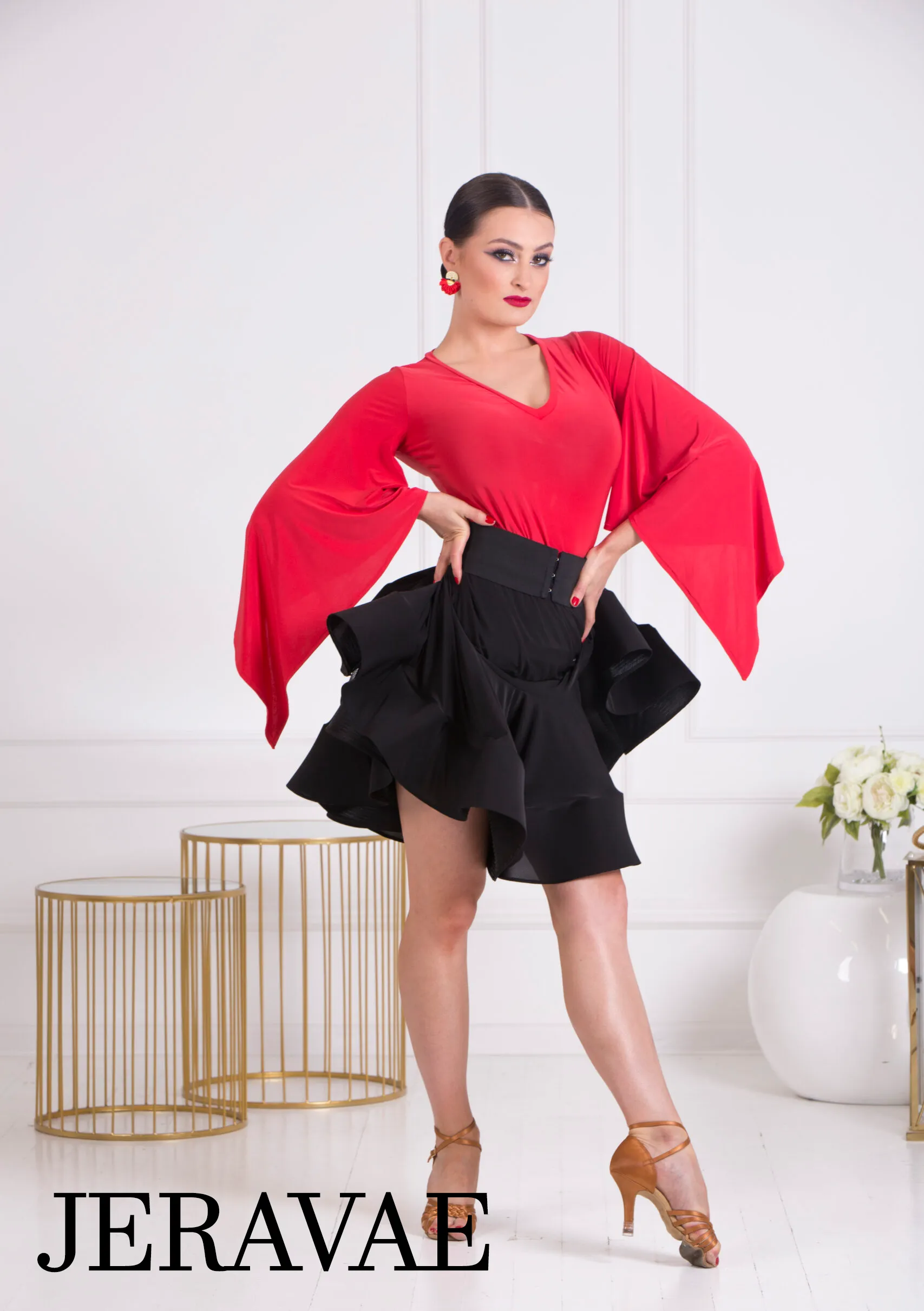 Body Positive Senga Dancewear CAMELLIA Black Latin Practice Skirt with Wide Crinoline Ruffle US Sizes 8-18 PRA 1071 in Stock