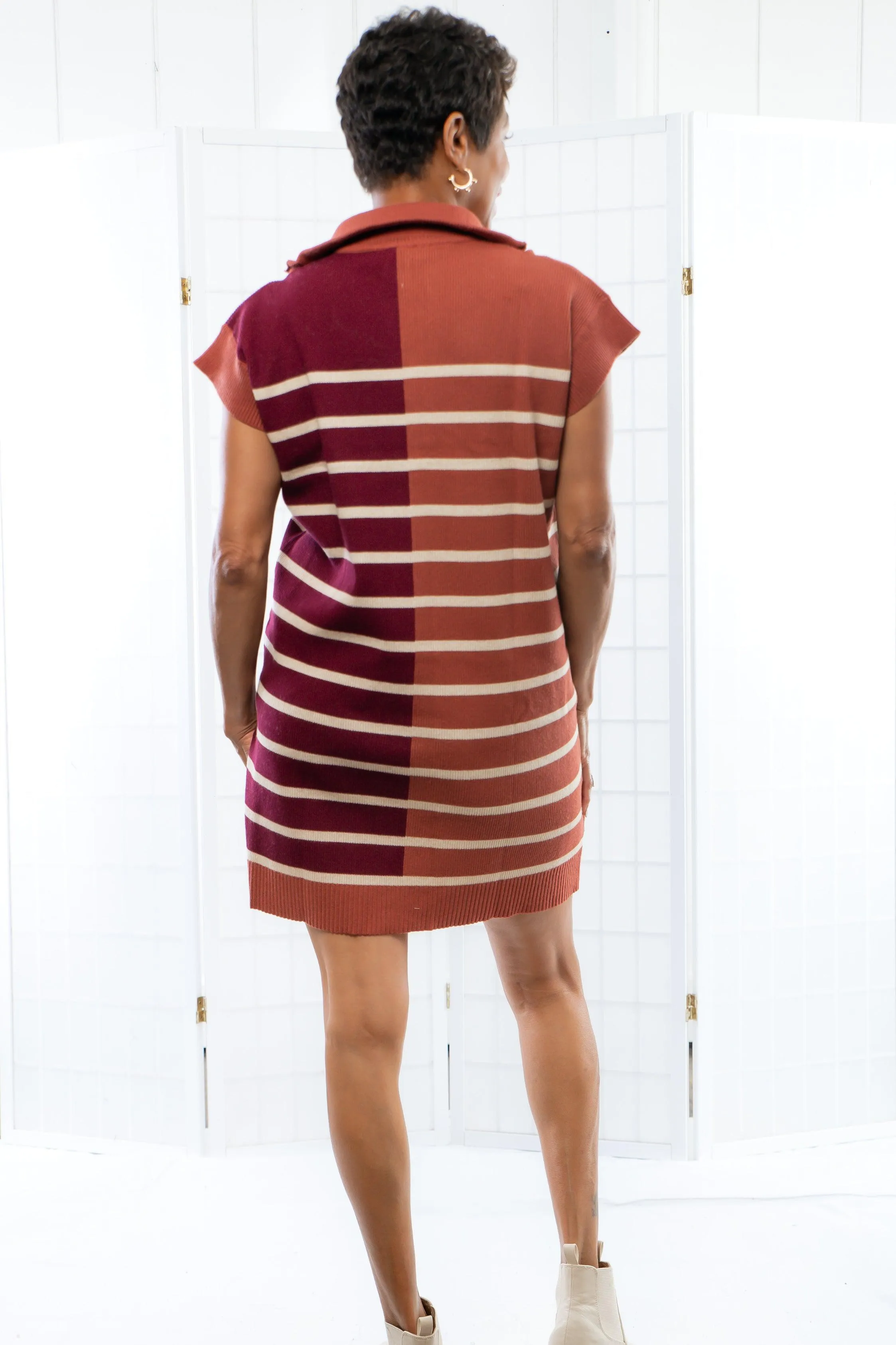 Care to Contrast Chestnut Striped Knit Dress