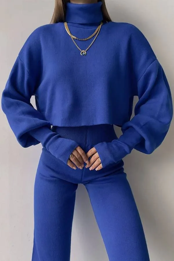 Casual Loose-fitting Long-sleeves Top and Pants Two-piece Set