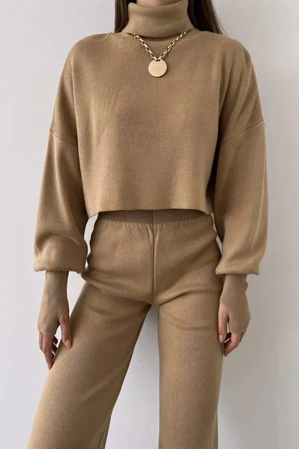Casual Loose-fitting Long-sleeves Top and Pants Two-piece Set
