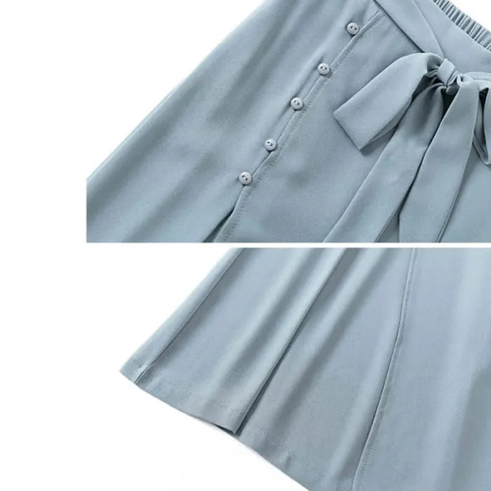 Chic Printed T-Shirt Chiffon Lace Up Split Pants Set