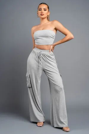 CHIC SILVER STUDDED TUBE TOP & CARGO LOUNGE SETS