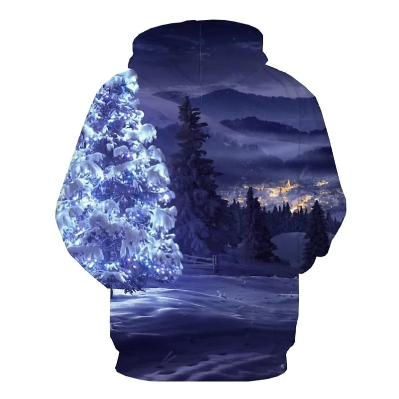 Christmas Tree Hoodie Men Landscape Sweatshirt Printed Christmas Hoodie Print Party Hoody Anime