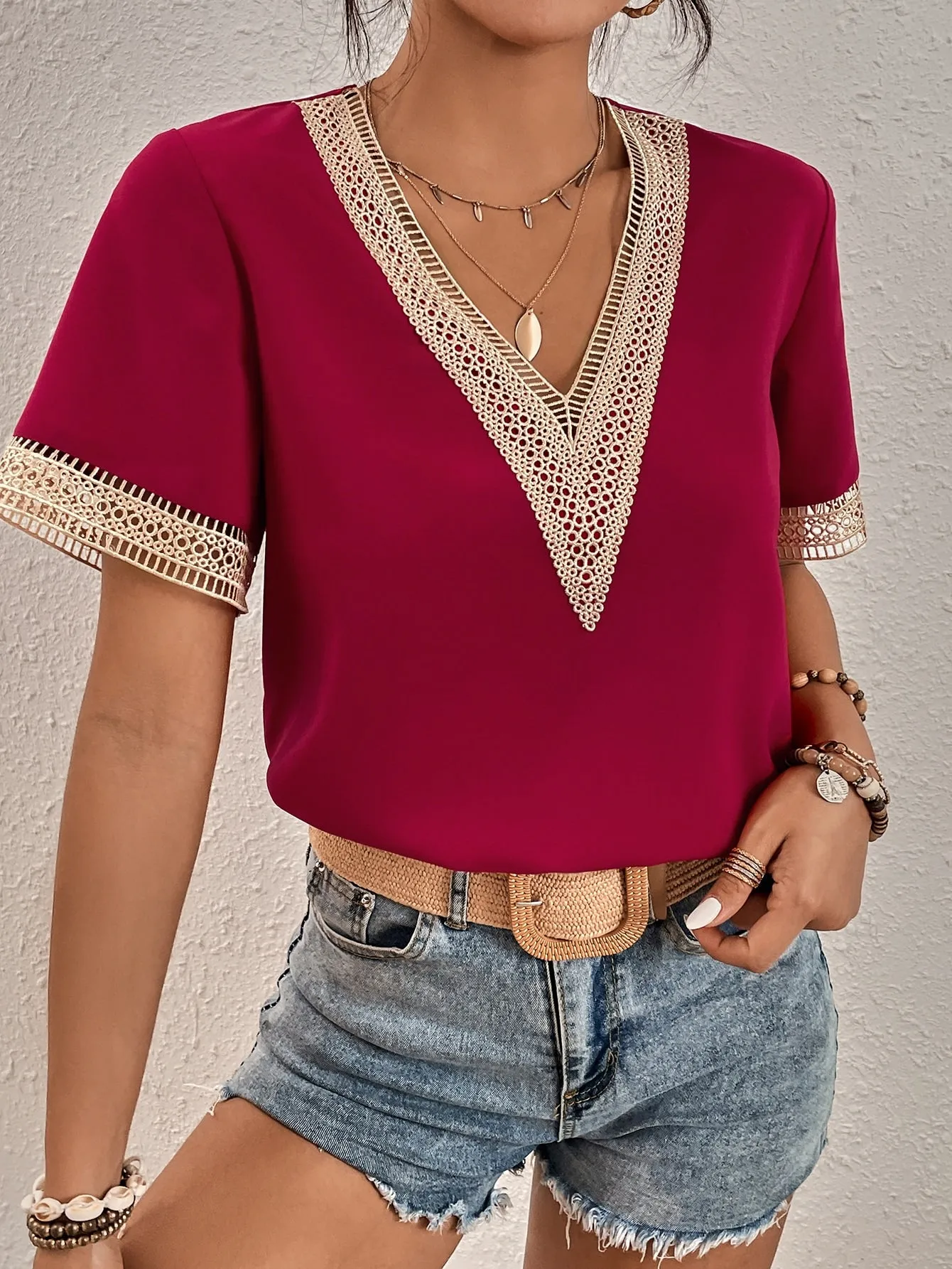 Contrast Guipure Lace Blouse