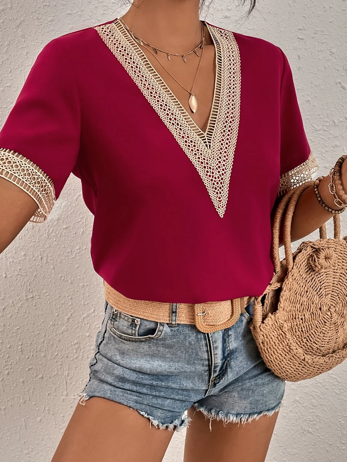 Contrast Guipure Lace Blouse