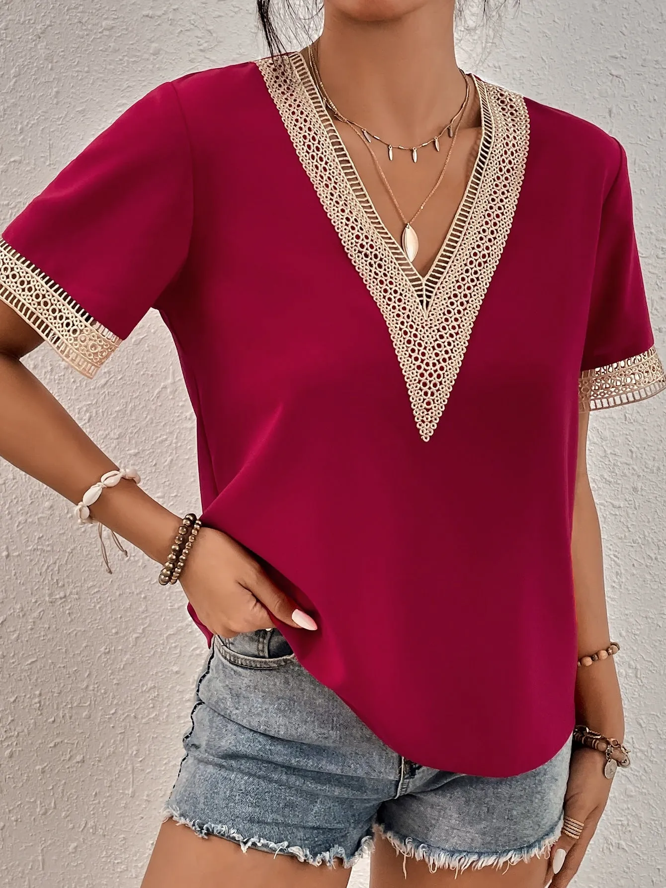 Contrast Guipure Lace Blouse