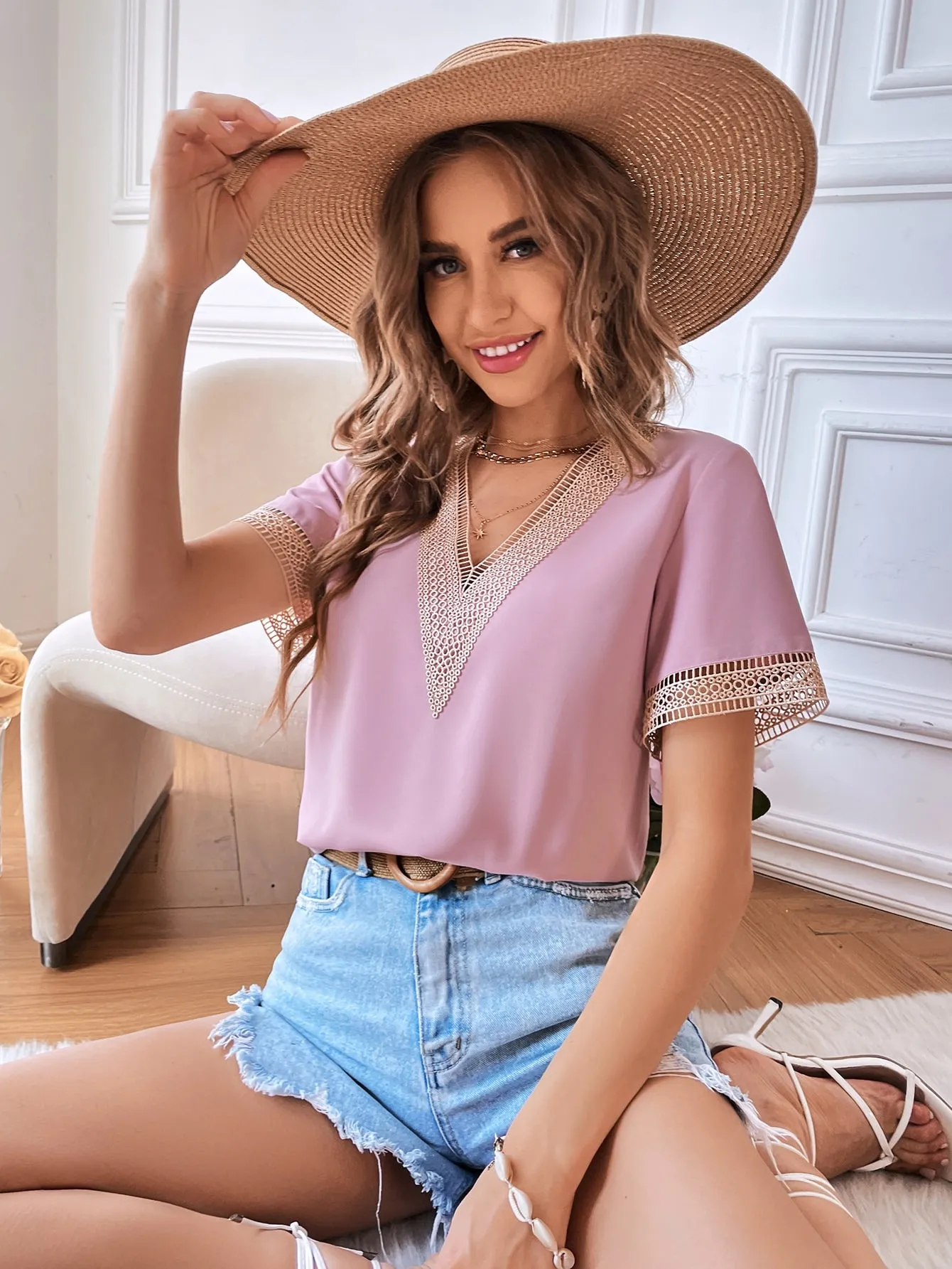 Contrast Guipure Lace Blouse