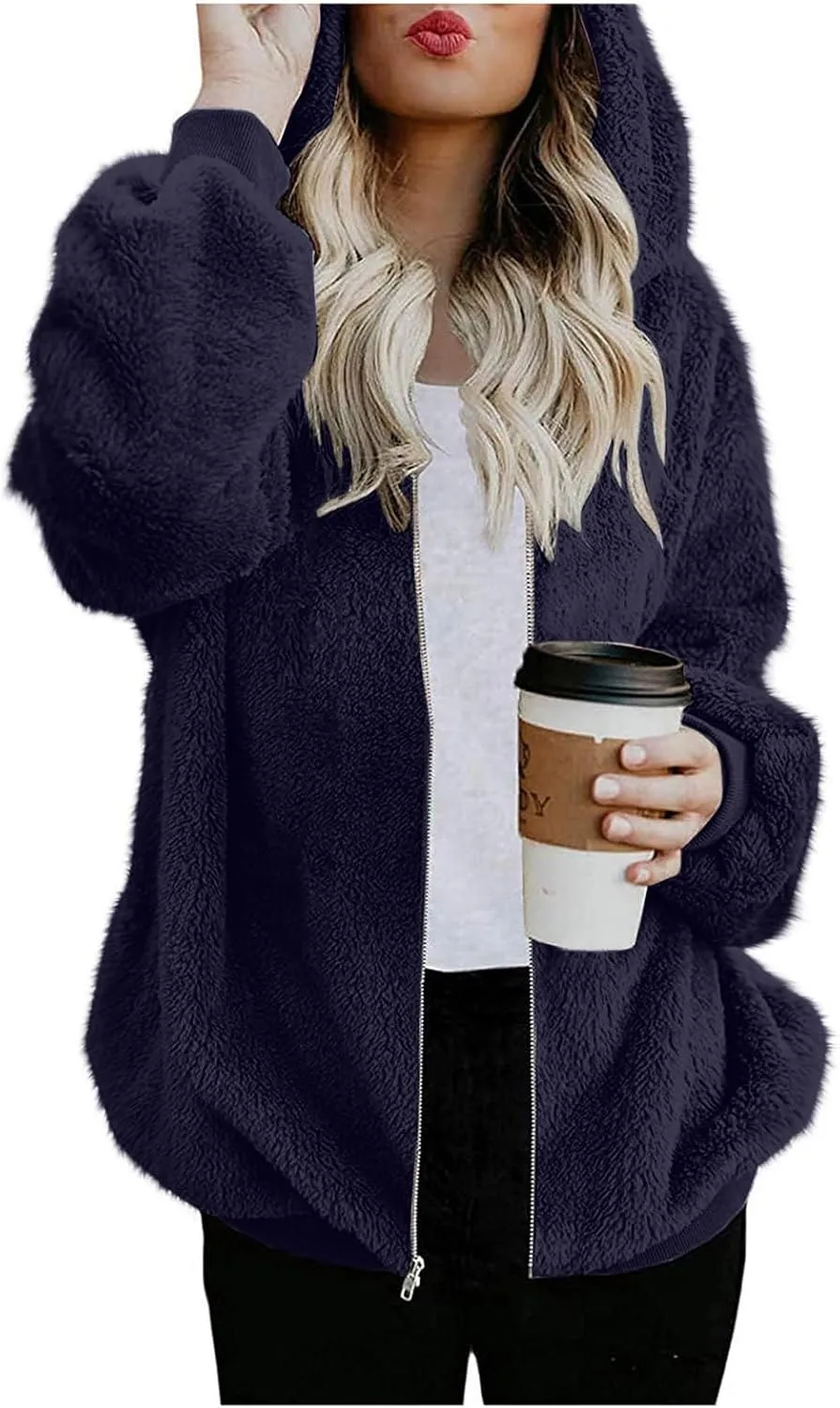 Cozy Fluffy Hoodie Women Fall/Winter Clothes Womens Hoodies Sherpa Pullover Zip Up Fuzzy Fleece Oversized Hoodie