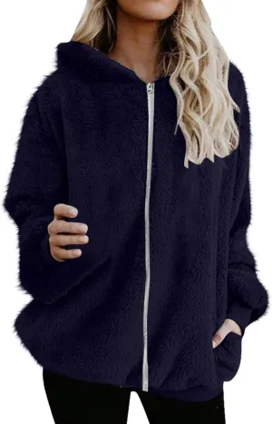 Cozy Fluffy Hoodie Women Fall/Winter Clothes Womens Hoodies Sherpa Pullover Zip Up Fuzzy Fleece Oversized Hoodie