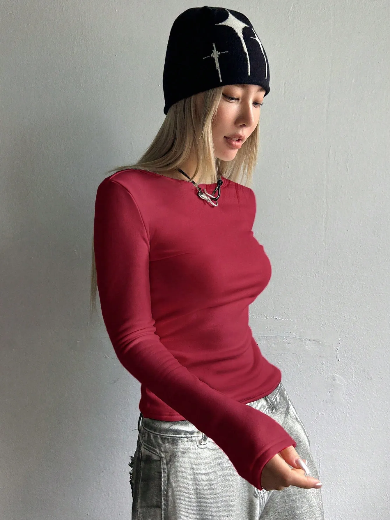 DAZY Solid Round Neck Tee