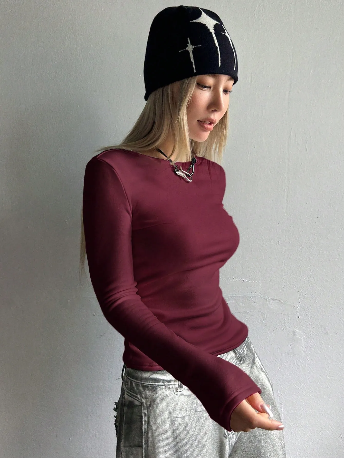 DAZY Solid Round Neck Tee