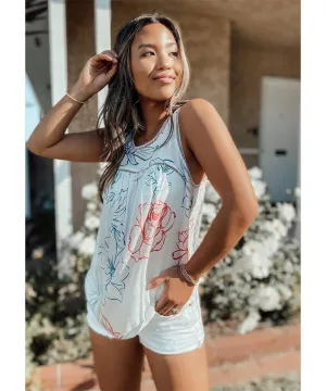 Dreamy Sketched Floral Tank Natural