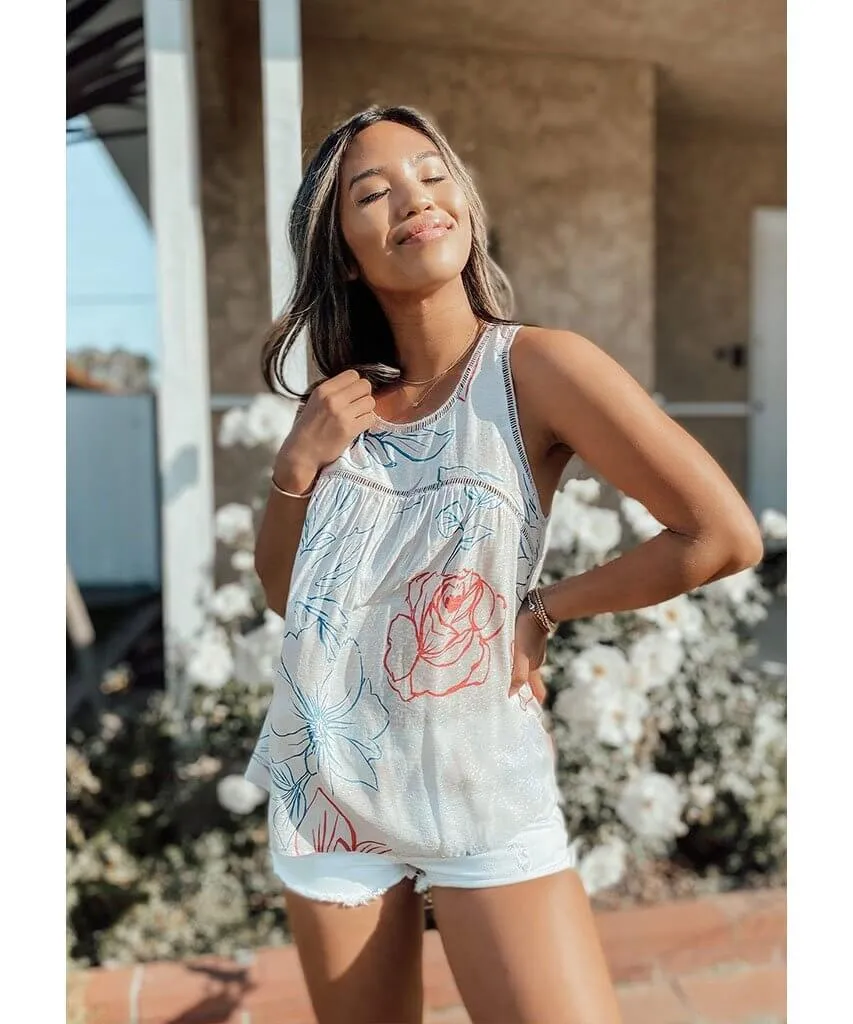 Dreamy Sketched Floral Tank Natural
