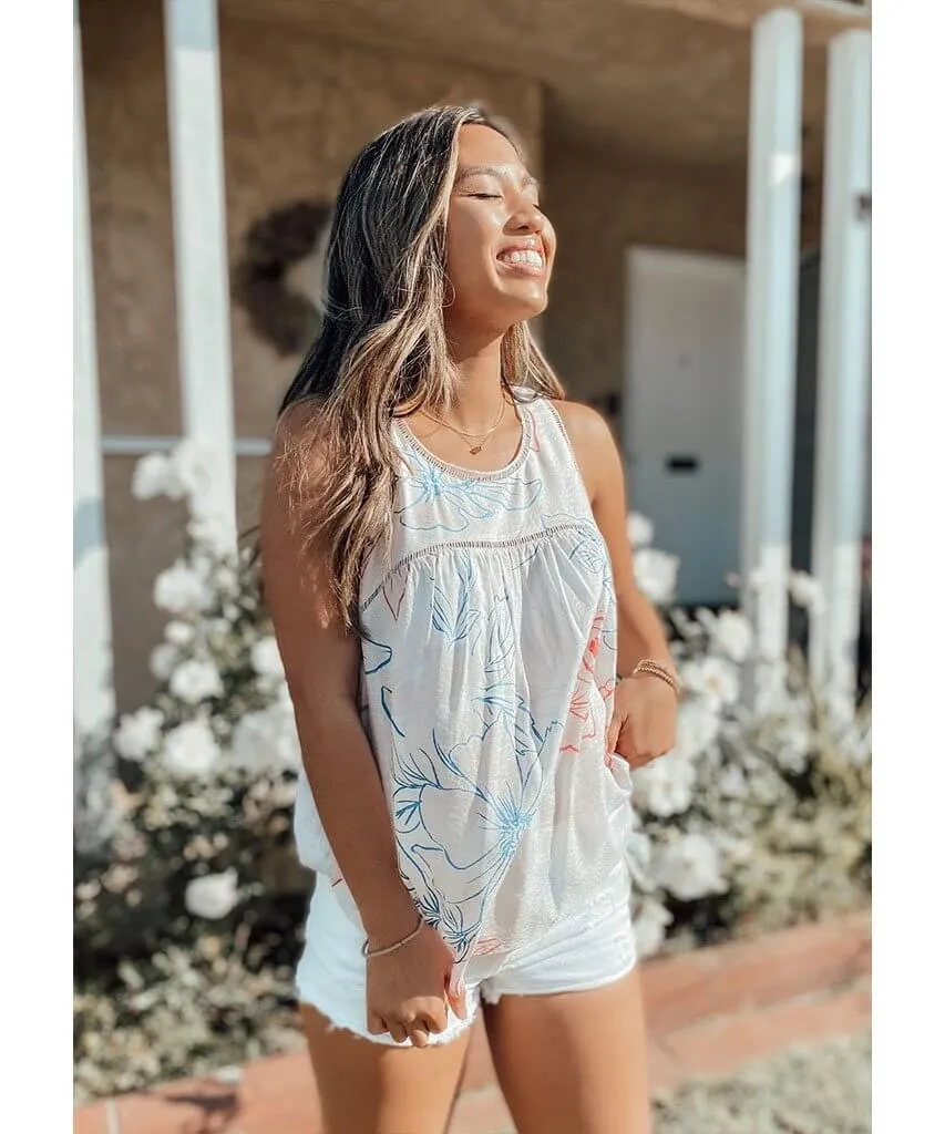 Dreamy Sketched Floral Tank Natural