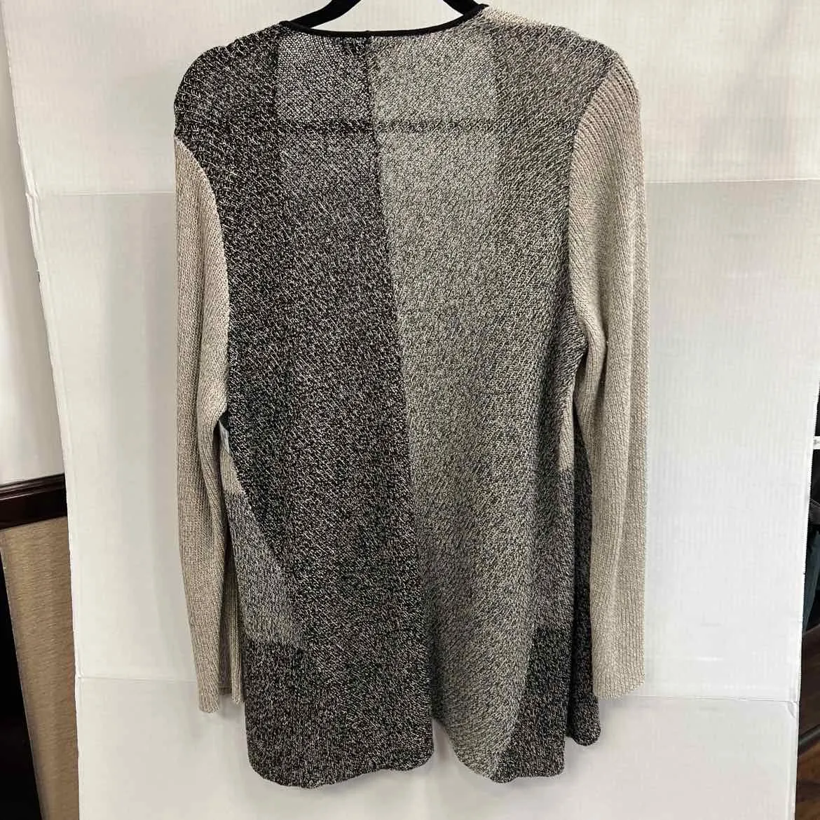 EILEEN FISHER Knit BLOCK Women's Sweaters Women Size 1x TAUPE/BLACK Shrug