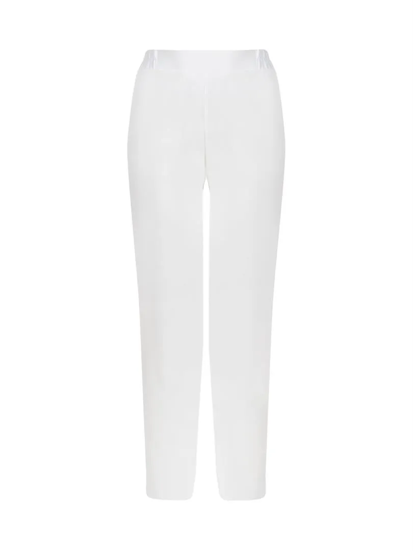 Elasticated Waist Wide Leg Crepe Pants - Ecru