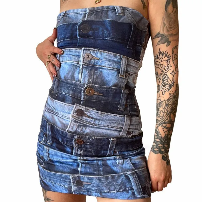 Fashionable Printed Bodycon Backless Bandeau Mermaid Dress