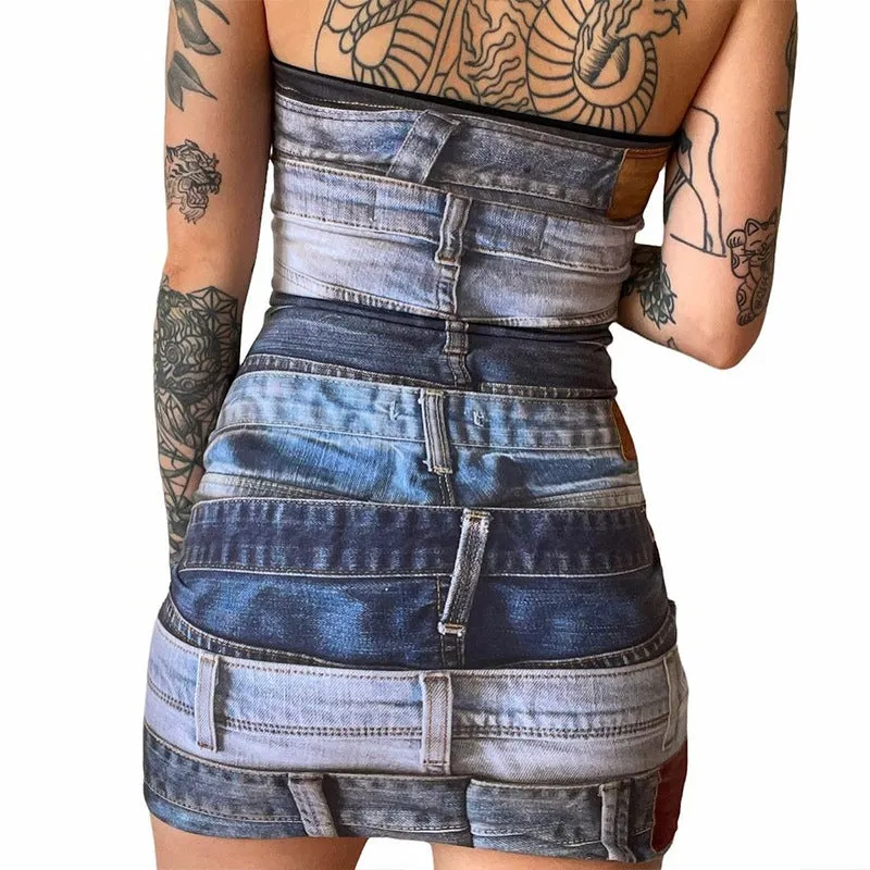 Fashionable Printed Bodycon Backless Bandeau Mermaid Dress