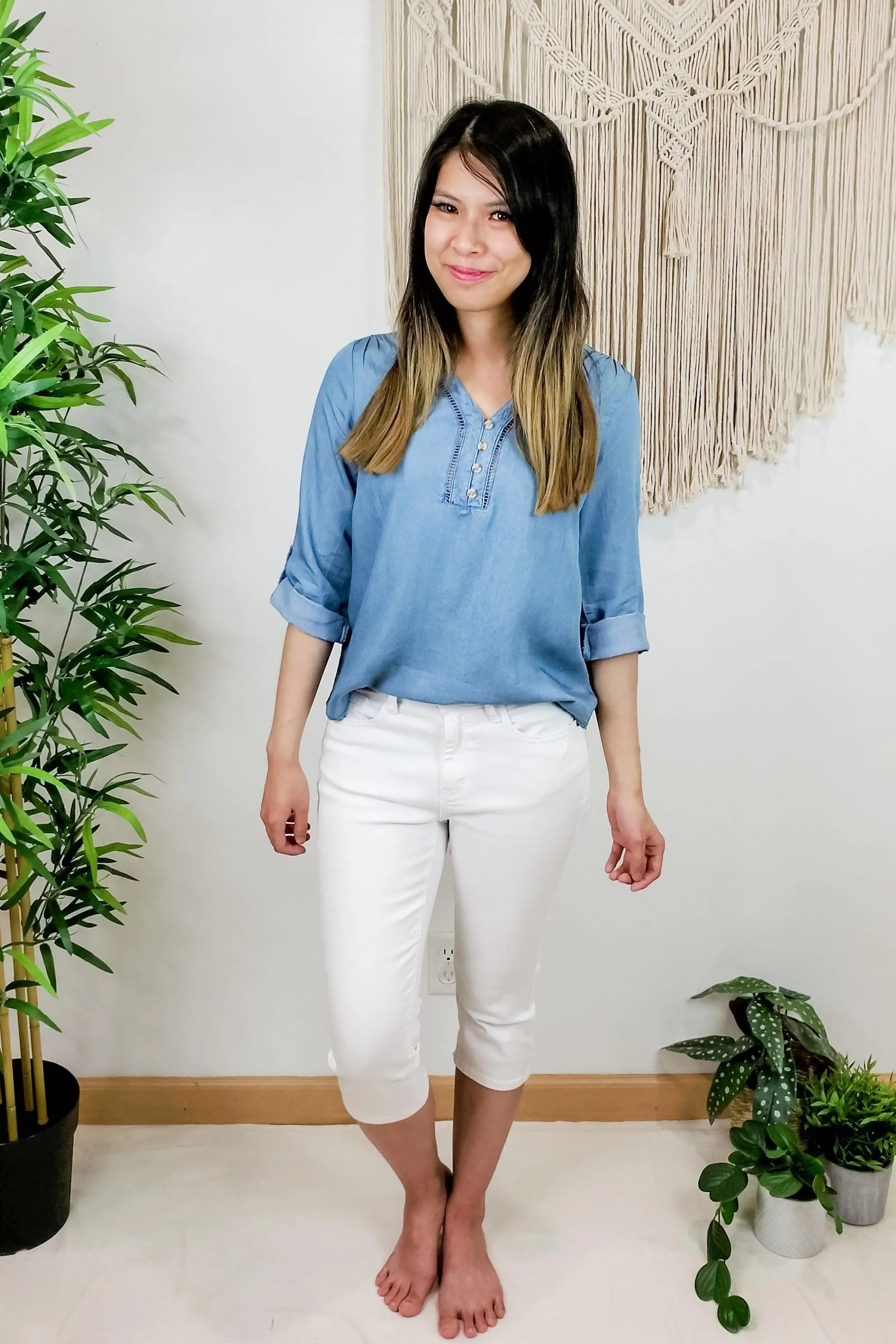 FINAL SALE -  Soul Sister V Neck Chambray Button Down Top