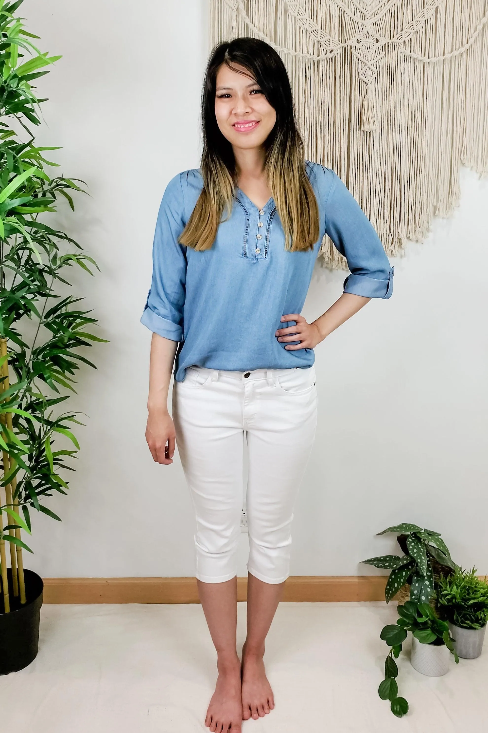 FINAL SALE -  Soul Sister V Neck Chambray Button Down Top